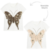 CHILDRENSALON OCCASIONS GIRLS WHITE COTTON SEQUIN BUTTERFLY T-SHIRT