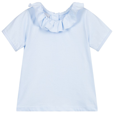 Babidu Babies' Girls Blue Ruffle Collar T-shirt