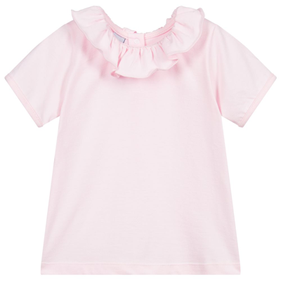 Babidu Babies' Girls Pink Ruffle Collar T-shirt