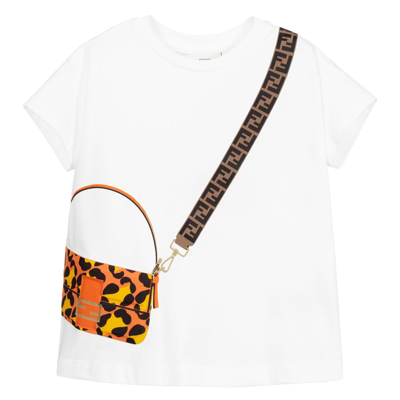 Fendi Babies' Girls White Baguette Bag T-shirt