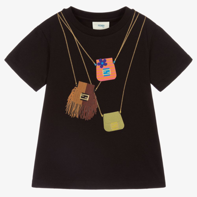 Fendi Kids' Girls Black Cotton Bag T-shirt