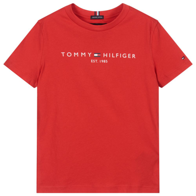 Tommy Hilfiger Kids' Boys Red Cotton Logo T-shirt