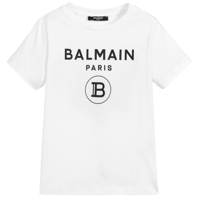 Balmain Kids' White Cotton Logo T-shirt