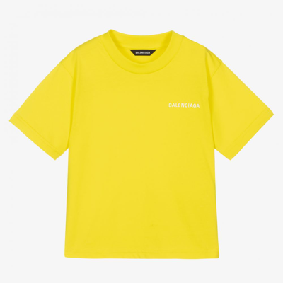 Balenciaga Kids' Logo Print Cotton Jersey T-shirt In Yellow
