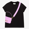 FENDI GIRLS BLACK & PINK BAG T-SHIRT