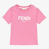 FENDI GIRLS PINK COTTON BABY T-SHIRT