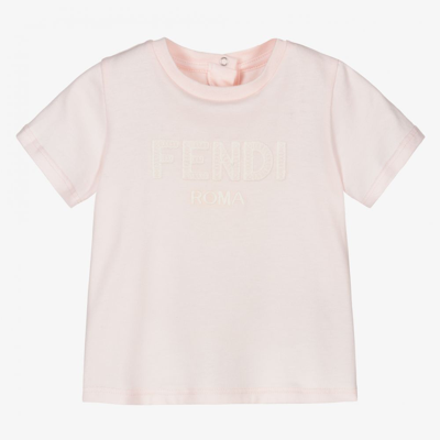 Fendi Girls Pink Cotton Logo Baby T-shirt