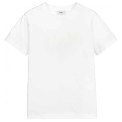 Fendi Teen Ivory Logo T-shirt In White