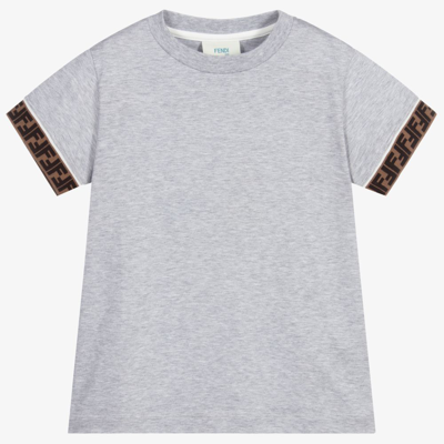 Fendi Kids' Grey Ff Logo Trim T-shirt
