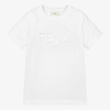 Fendi Kid's Logo Embroidered Cotton T-shirt In White