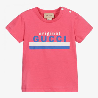 Gucci Girls Pink Cotton Logo Baby T-shirt