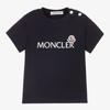 MONCLER BOYS NAVY BLUE LOGO T-SHIRT