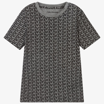 Zadig & Voltaire Kids' Boys Grey & Black Logo T-shirt