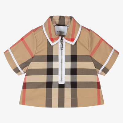 Burberry Girls Oversized Checked Baby Blouse In Beige