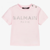 BALMAIN GIRLS PINK LOGO T-SHIRT