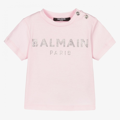 Balmain Babies' Girls Pink Logo T-shirt