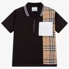 BURBERRY BOYS BLACK VINTAGE CHECK POLO SHIRT