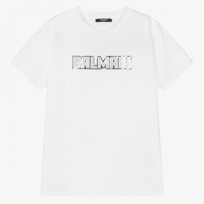 Balmain Teen White Logo T-shirt