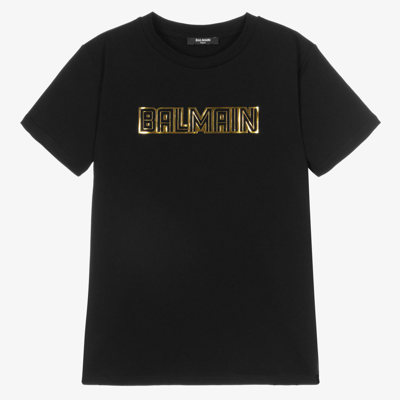 Balmain Teen Black & Gold Logo T-shirt