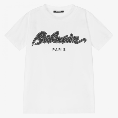 Balmain Teen Boys White Logo T-shirt