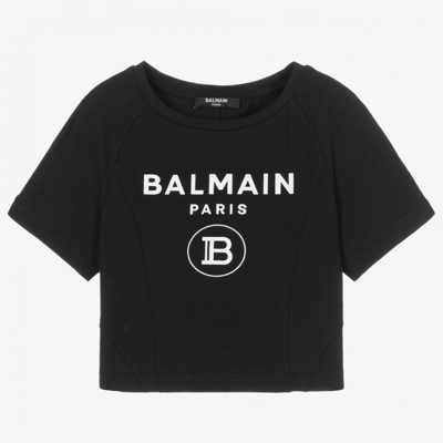 Balmain Girls Teen Black Cropped T-shirt