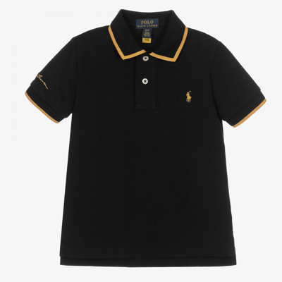 Ralph Lauren Babies' Boys Black Piqué Polo Shirt