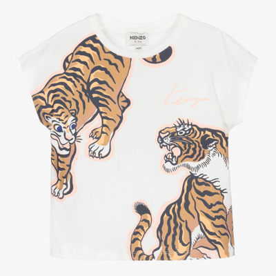 Kenzo Babies' Girls Ivory Pop Tigers T-shirt