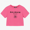 BALMAIN TEEN PINK CROPPED T-SHIRT