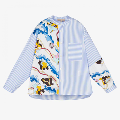 Emilio Pucci Babies' Girls Blue Ranuncoli Silk Trim Shirt