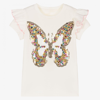 CHILDRENSALON OCCASIONS GIRLS IVORY COTTON SEQUIN BUTTERFLY TOP