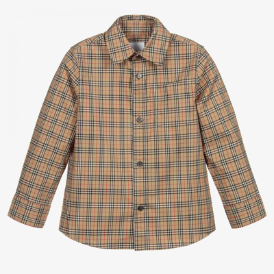 Burberry Babies' Boys Beige Cotton Microcheck Shirt