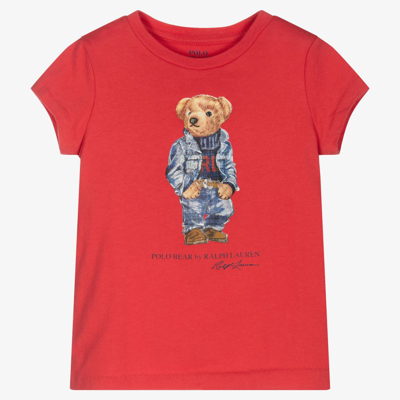 Ralph Lauren Kids' Girls Red Cotton Bear T-shirt