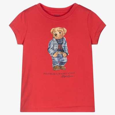 Polo Ralph Lauren Kids' Girls Red Cotton Bear T-shirt