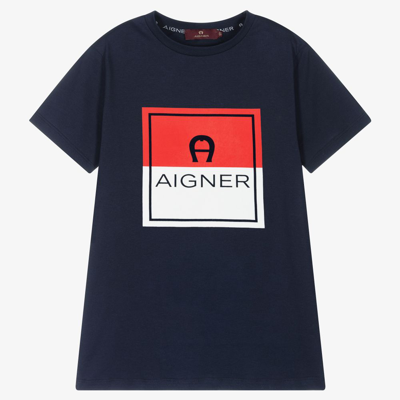 Aigner Teen Boys Blue Logo T-shirt