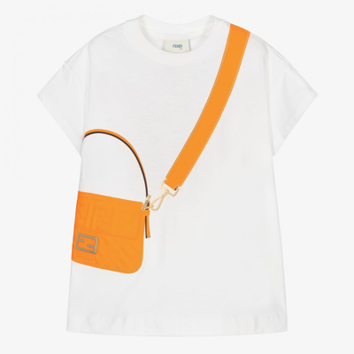 Fendi Babies' Girls White & Orange Cotton T-shirt
