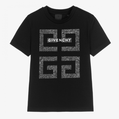 Givenchy Kids' Black T-shirt For Boy With White And Gray Logo