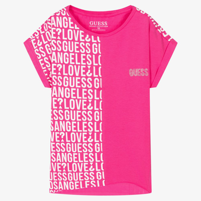 Guess Girls Teen Pink Cotton Logo T-shirt In Pink