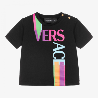 Versace Babies' Girls Black Cotton Logo T-shirt