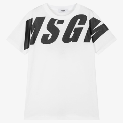 Msgm Boys Teen White Cotton Logo T-shirt