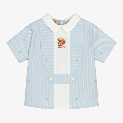 Gucci Boys Blue Striped Cotton Baby Shirt In Azzurro/bianco