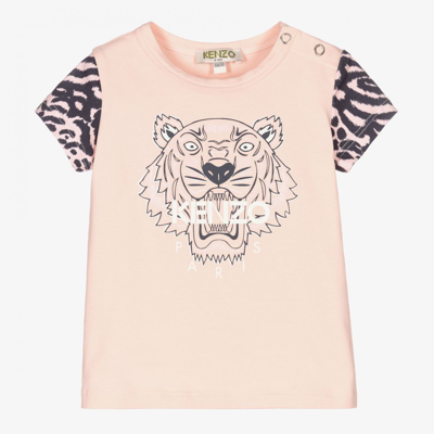 Kenzo Babies' Girls Pink Tiger Logo T-shirt