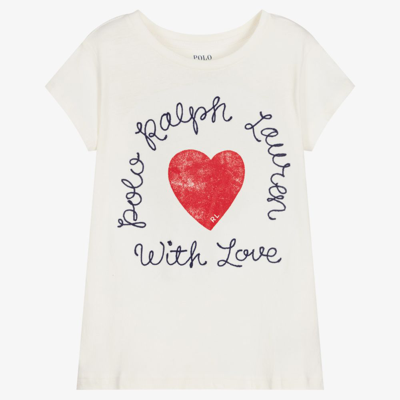 Ralph Lauren Babies' Girls Ivory Heart T-shirt