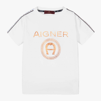 Aigner Babies'  Boys White & Gold Logo T-shirt