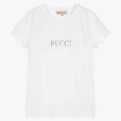 Emilio Pucci Teen Girls White Logo T-shirt