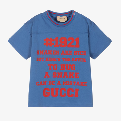 Gucci Baby Logo Print Cotton T-shirt In Avio/red/mc