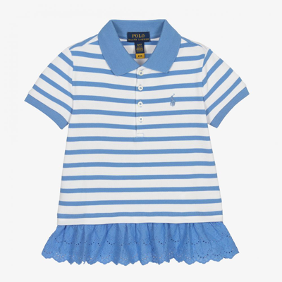 Polo Ralph Lauren Babies' Girls Blue Striped Ruffle Polo Shirt