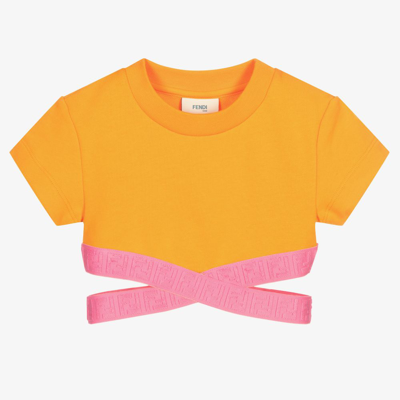 Fendi Babies' Girls Orange Cropped T-shirt
