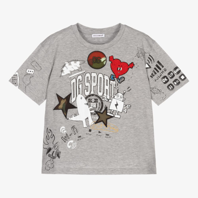 Dolce & Gabbana Babies' Jersey T-shirt With Dg Sport Print And Patch Embellishment In Grey