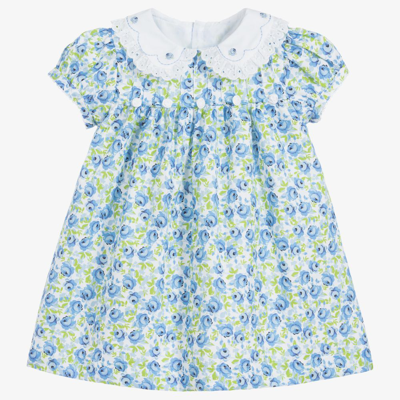 Beatrice & George Baby Girls Blue Floral Cotton Dress