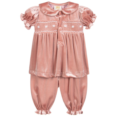 Caramelo Babies' Girls Pink Velvet Bloomer Shorts Set